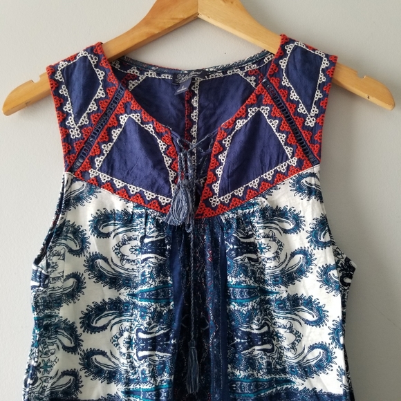 Lucky Brand Print Lace Up Embroidered Tank - Picture 5 of 9